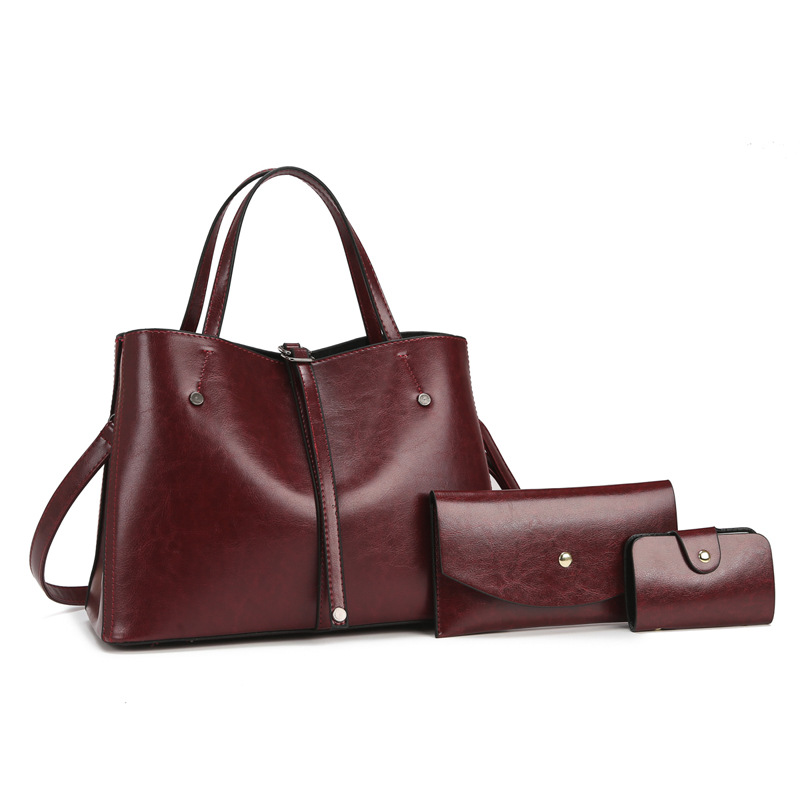 Women's Bag 2025 New Waxed Leather Handbag Simple Tote Shoulder Crossbody Bag