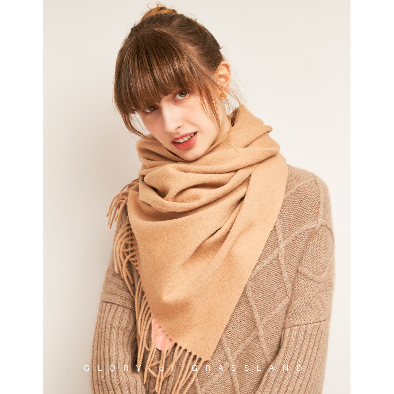 Inner Mongolia new new color solid color wool scarf women's autumn and winter warm cold-proof shawl two-in-one