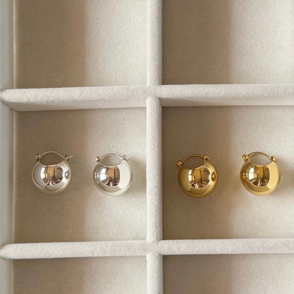 Fever smooth surface earrings for women, simple design gold and silver spherical ear clips