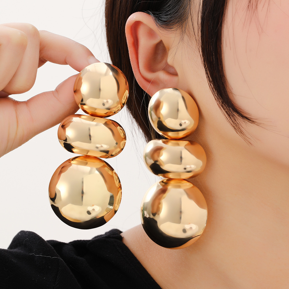 Heavy metal geometric round earrings delicate irregular ear studs