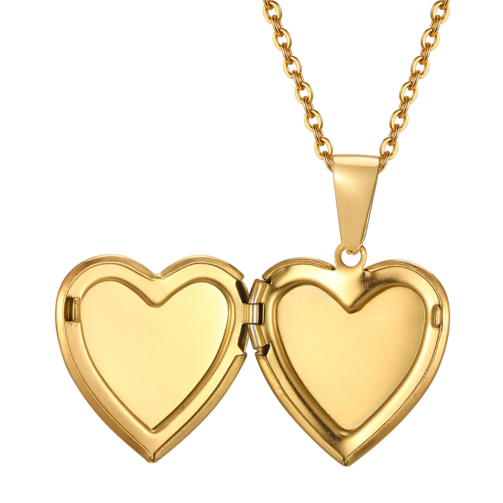Stainless Steel Women's Gold Heart Pendant White Shell Abalone Pattern Necklace Openable Photo Locket Necklace