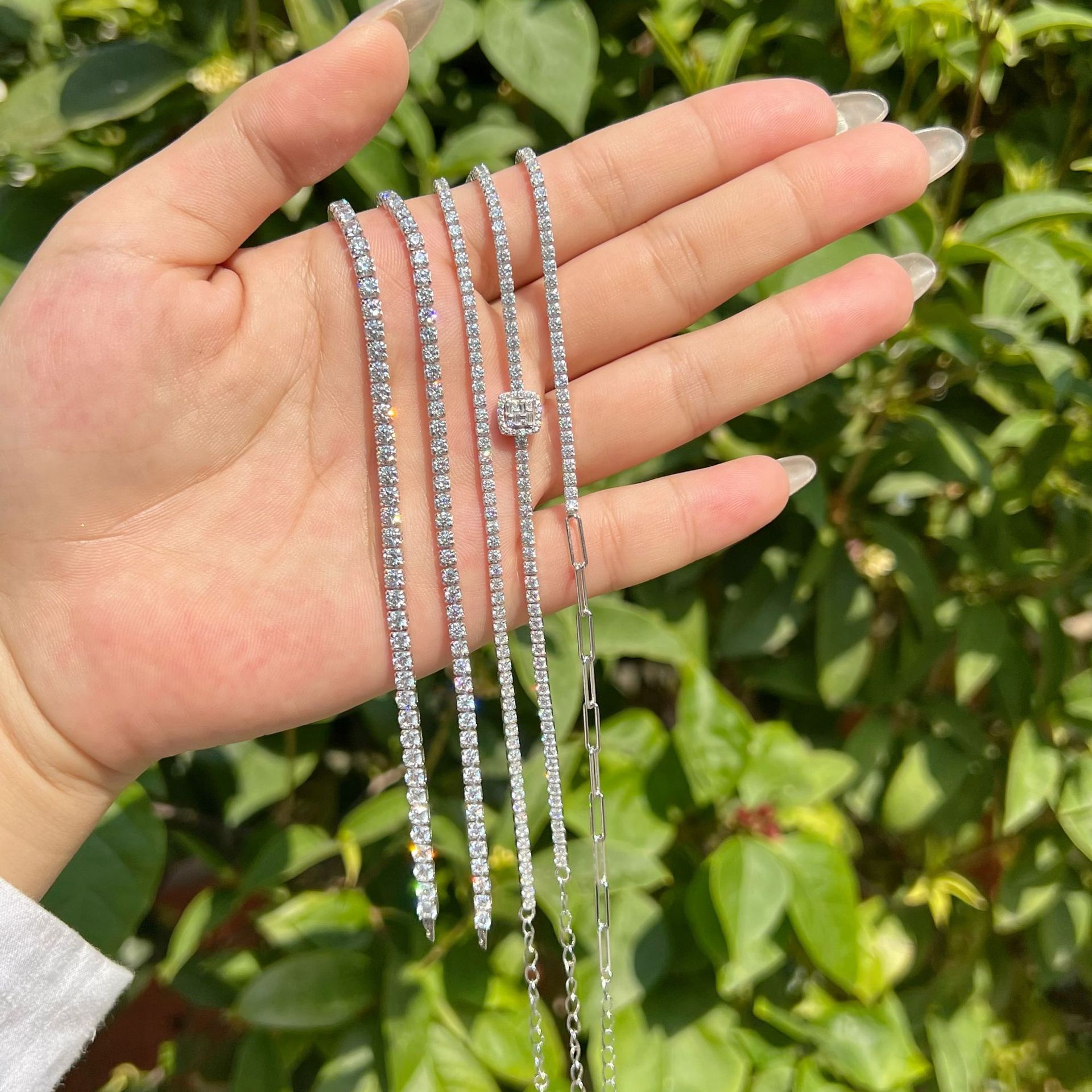New S925 sterling silver tennis bracelet for women, hand-set zircon luxury square diamond chain hand accessories