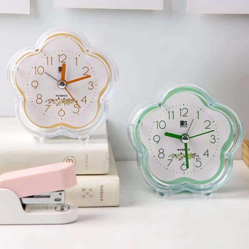 Sales simple plastic alarm clock student with light candy color clock flower-shaped cartoon portable alarm clock