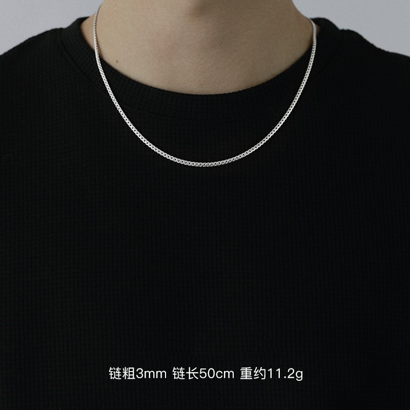 925 silver plated fine cuban chain necklace for men, simple plain chain clavicle chain for men
