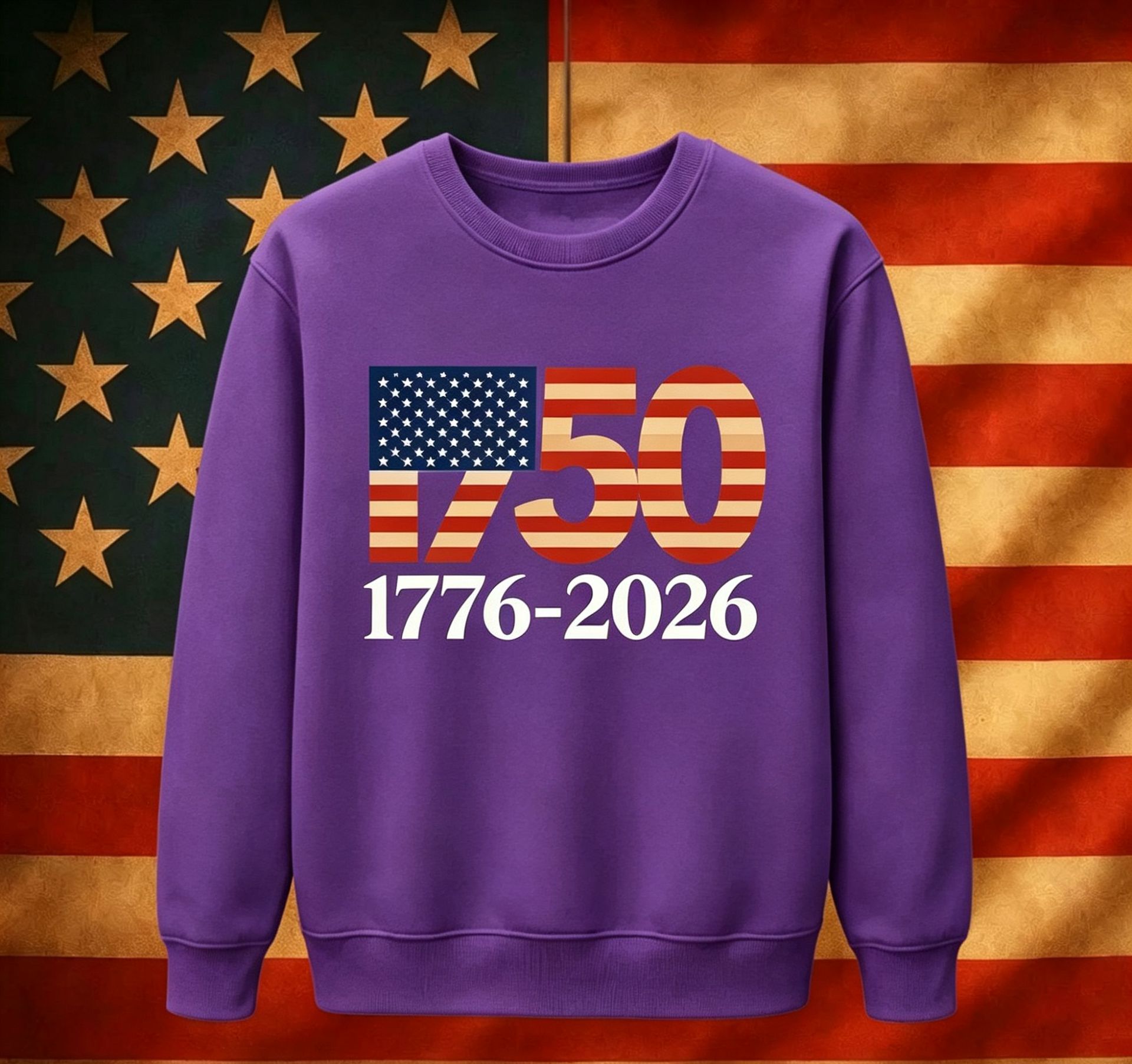 USA Digital American Flag Hoodie Independence Day No Hood Round Neck Fleece Hoodie