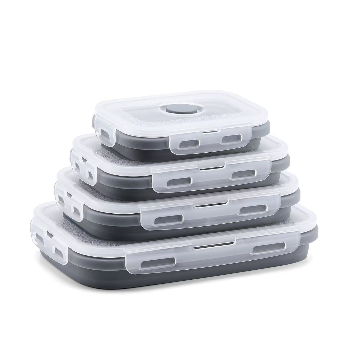 Silicone Lunch Box Foldable Expandable Portable Travel Microwave Oven Household Bento Box Fresh-Keeping Box 4-Piece Set