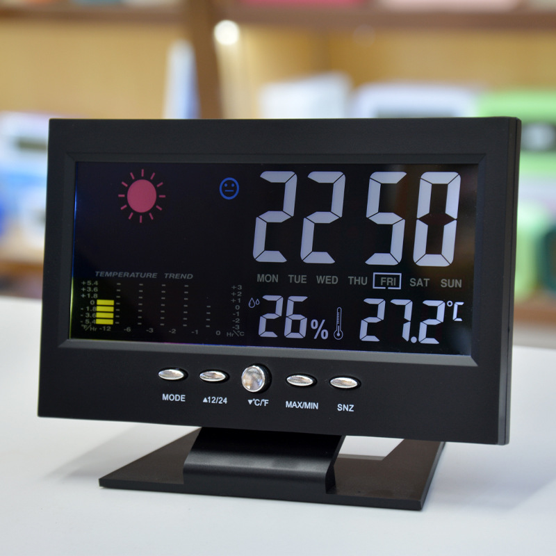 Large Screen Weather Clock 8082T Weather Clock Color Screen Display Temperature and Humidity Home Voice Control Electronic Alarm Clock