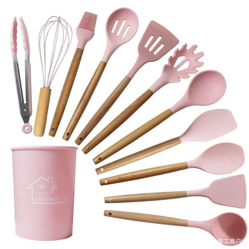 Food grade high temperature resistant silicone kitchen utensils 12-piece set household non-stick pot shovel soup spoon set