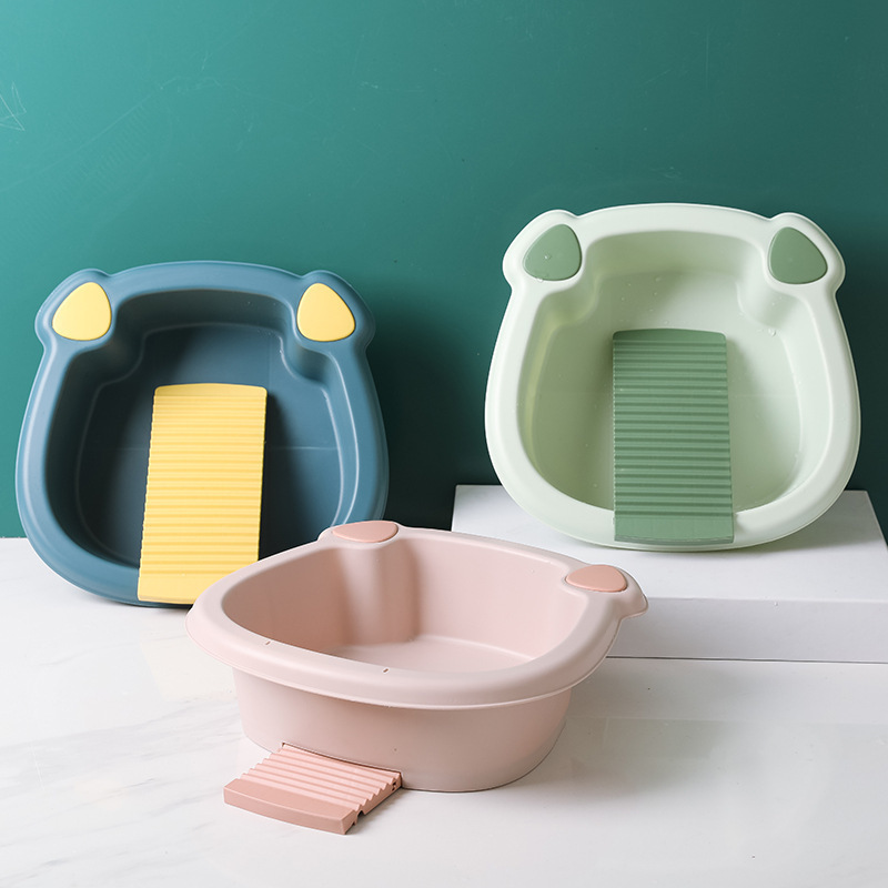 Household wash basin with washboard student dormitory washboard plastic large size vegetable washing baby hand wash basin mini