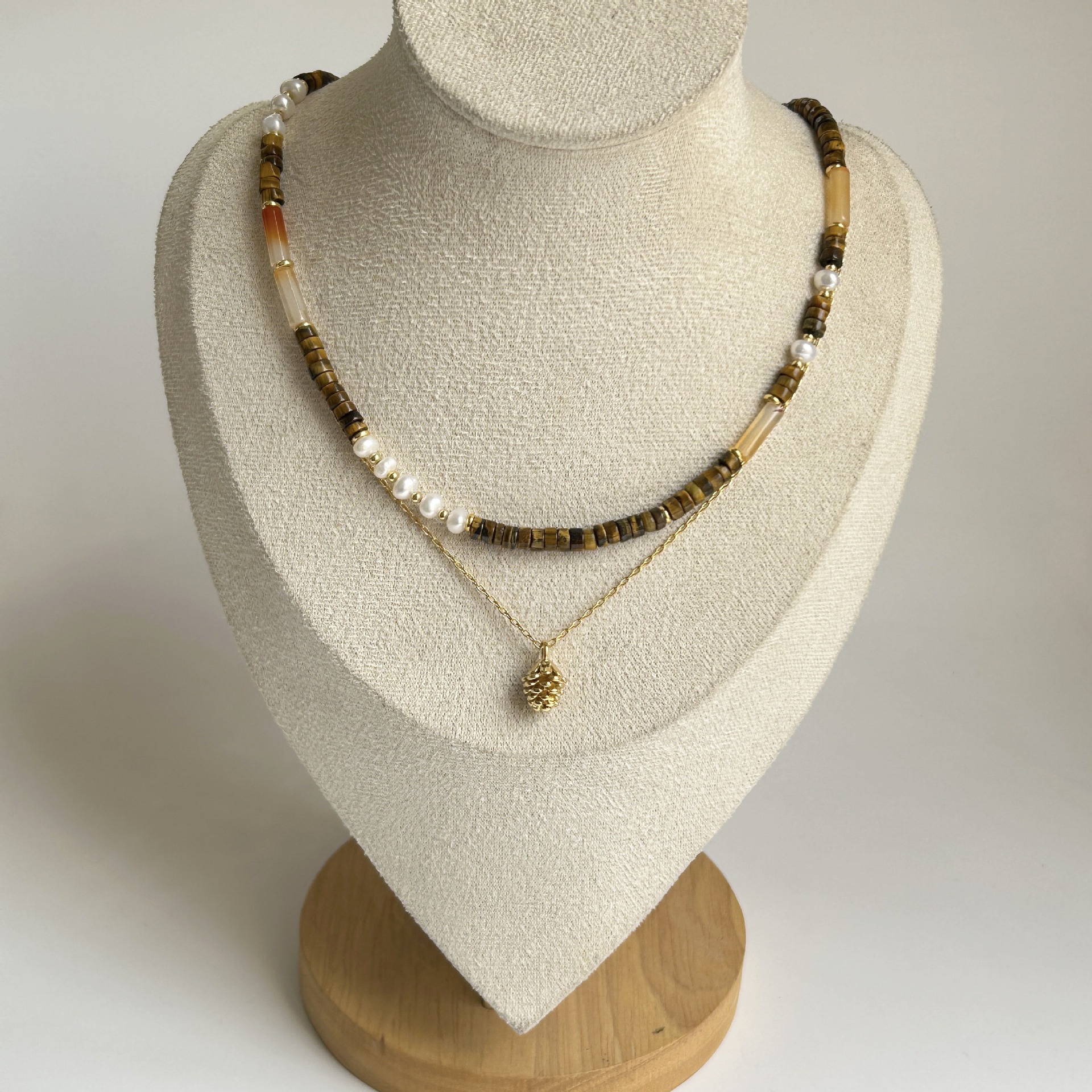 Tiger eye stone mother-of-pearl agate natural bead necklace for women new Chinese-style sweater chain