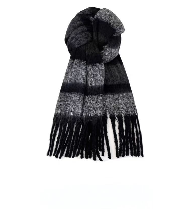 Green plaid striped scarf women autumn and winter warm shawl neck scarf