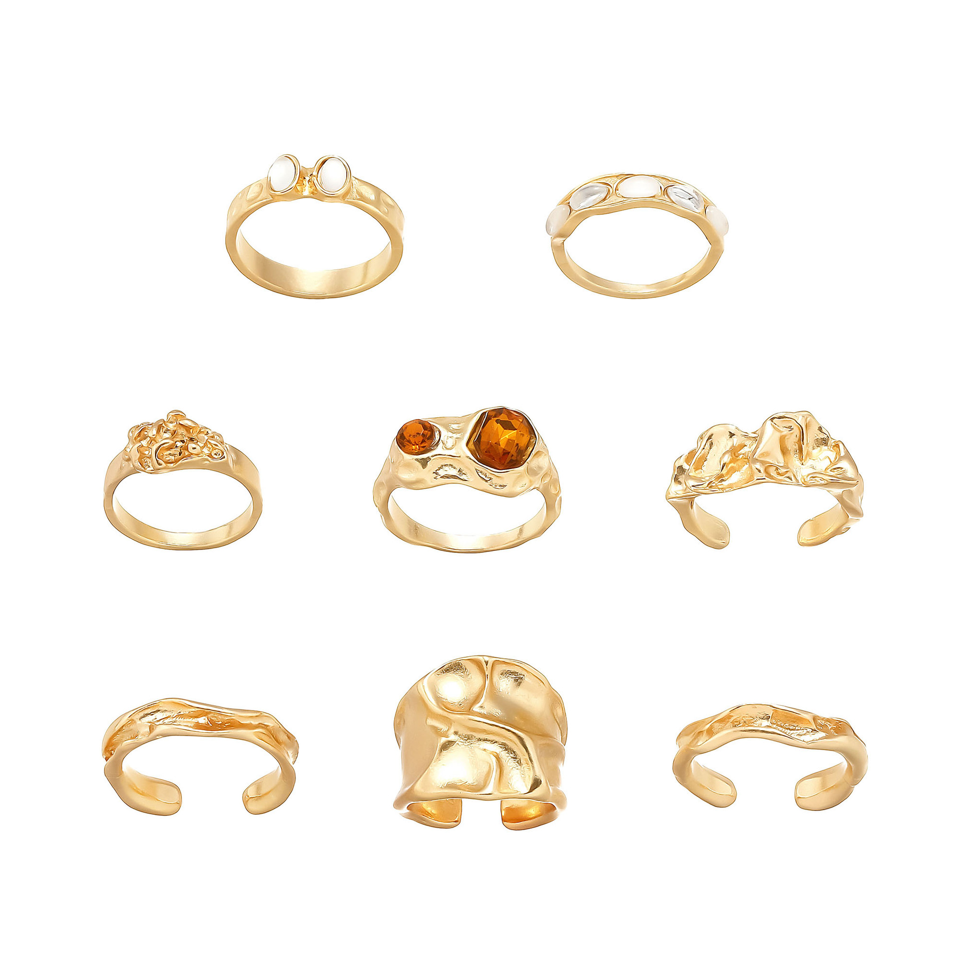 Geometric Alloy Ring Irregular Diamond Ring Set for Women