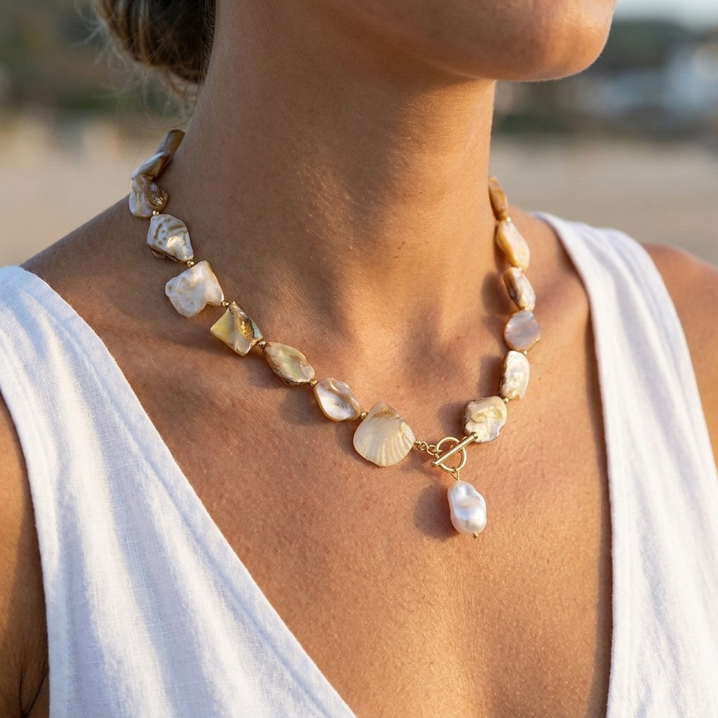 New Starfish Shell Beaded Necklace Imitation Pearl Beaded Layered Gold Necklace Niche Accessories Women