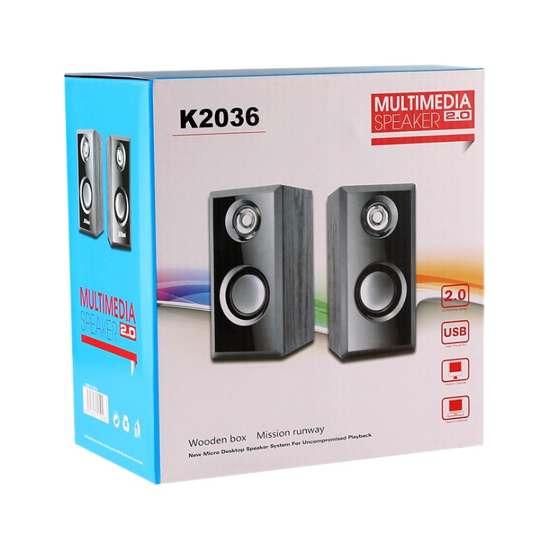 2036 computer wooden speaker USB notebook multimedia desktop wired small speaker 2.0 mini subwoofer