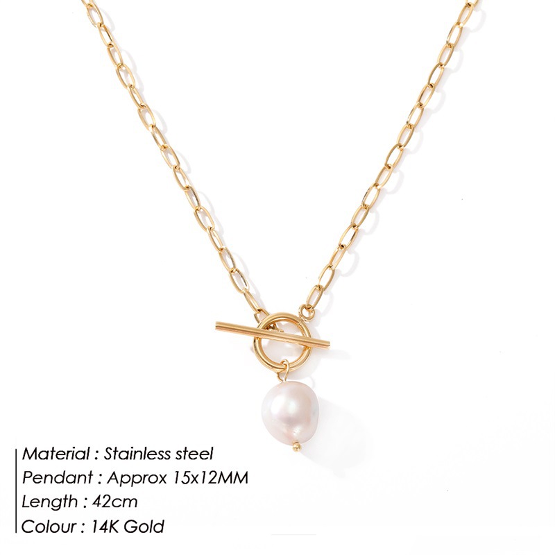 eManco Baroque Freshwater Pearl Necklace Stainless Steel Necklace Square Chain Choker Jewelry
