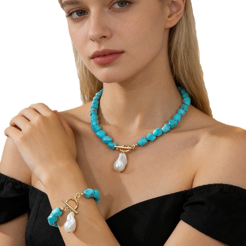 Jewelry Bohemian Style Turquoise Bead Pendant Necklace OT Clasp Necklace