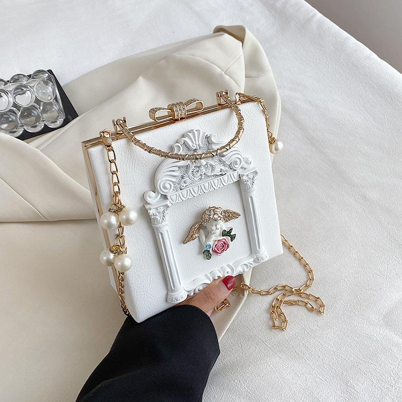 New Women's Bag Baroque Relief Angel Flower Handheld Chain Bag Niche Shoulder Crossbody Bag