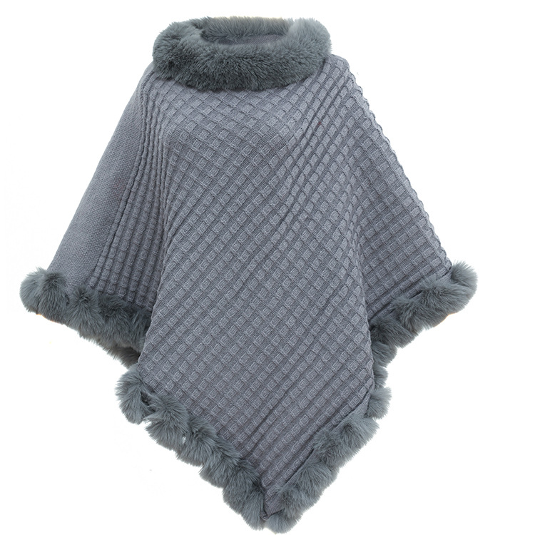 Autumn Winter New Imitation獭兔 Fur Collar Pullover Shawl Irregular Plus Size Knit Cape Loose Knit Coat Women