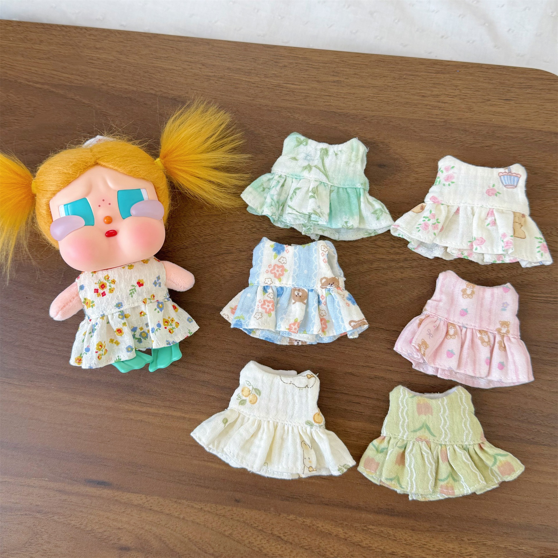 Original new summer long-legged KT Gazi sister crying baby Labubu pastoral style dress doll clothes