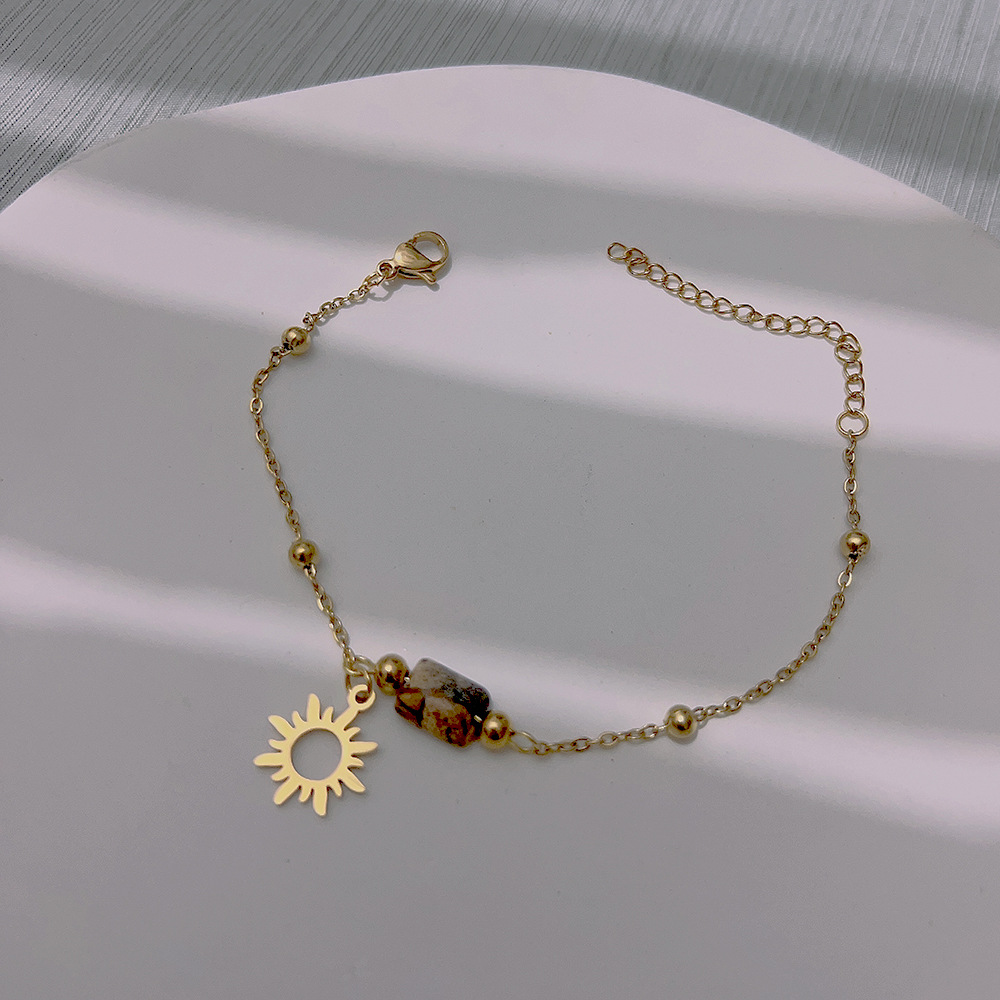 New Natural Picture Stone Jewelry Set: Titanium Steel Necklace with 18K Gold Plating