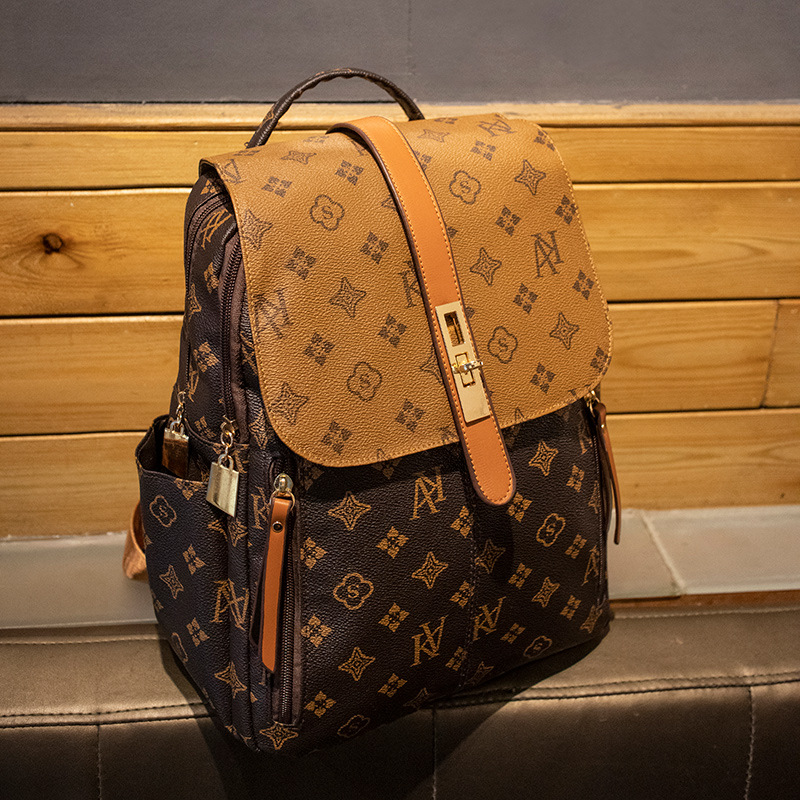 Double-shoulder bag women 2026 new casual classic pattern large capacity backpack printed travel large bag