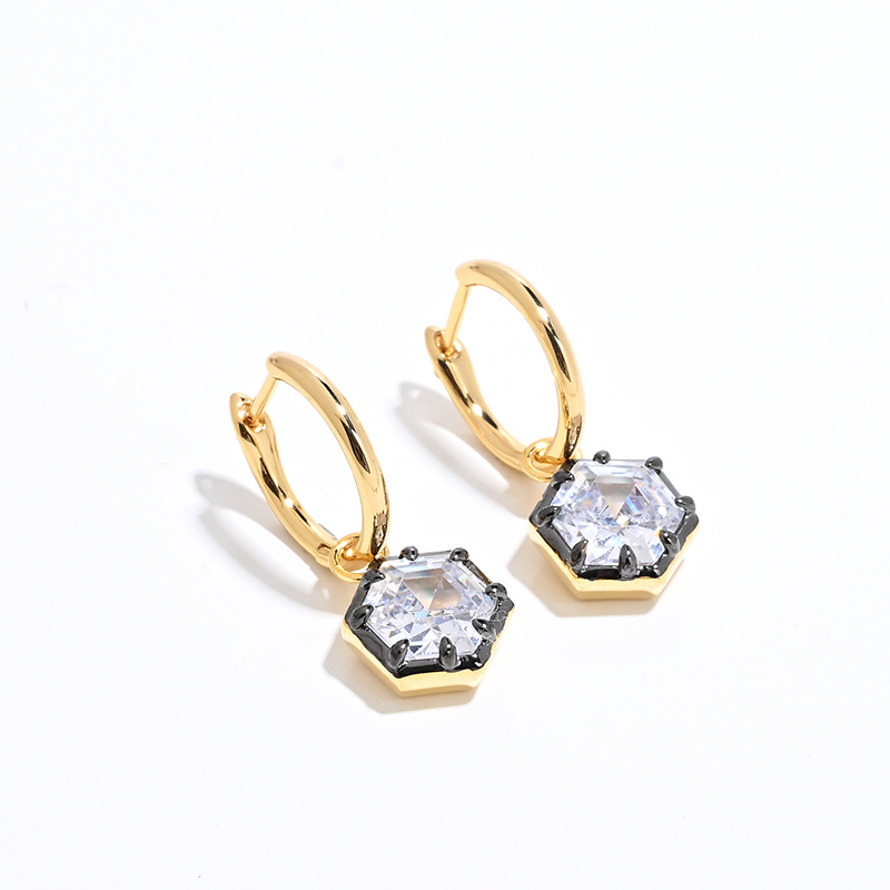 Sweet Cool Style S925 Silver Gold-Plated Three-Dimensional Geometric Round Pendant Earrings for Women