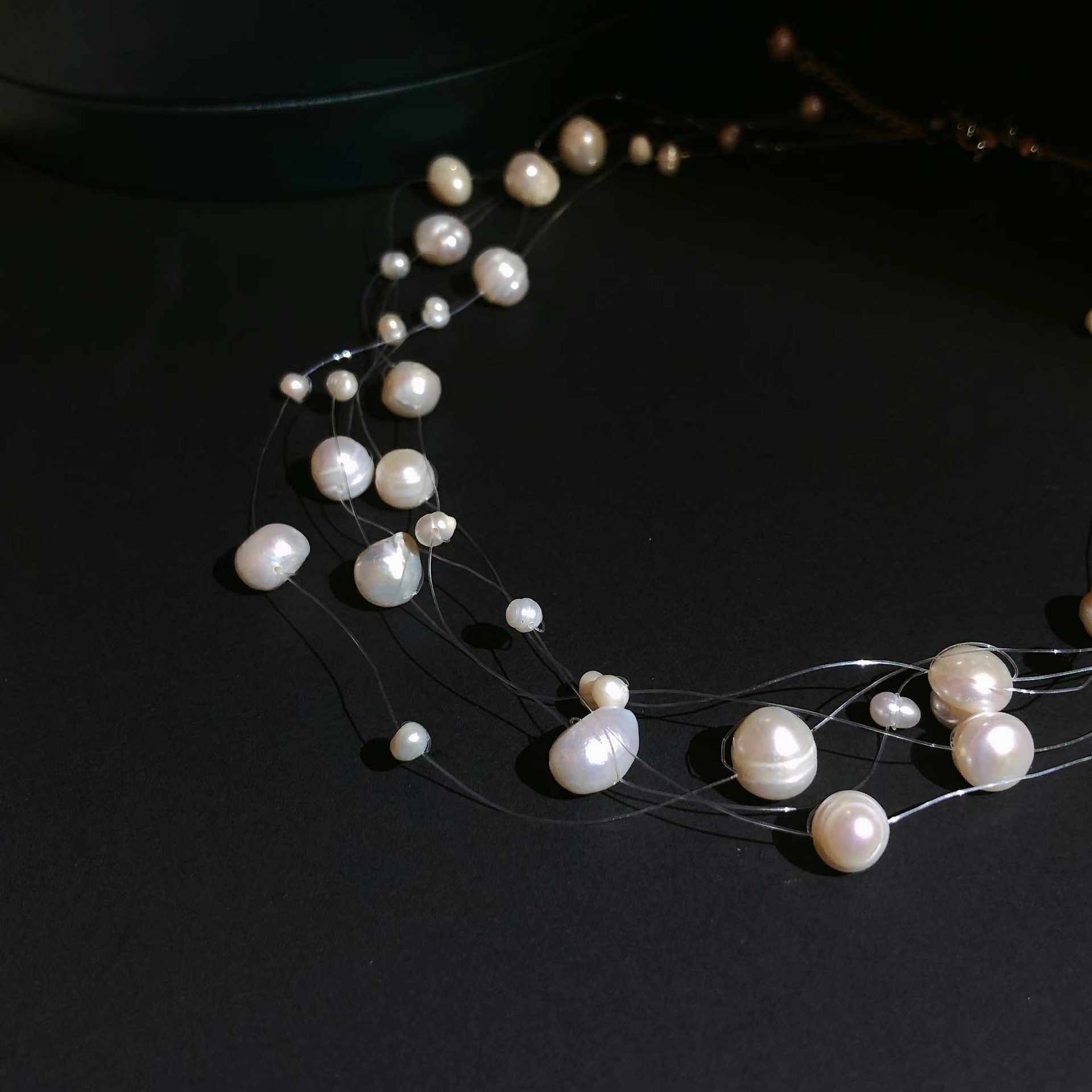 Freshwater Real Pearl Necklace Size Alternating Multi-Layer Handmade Fish Line Collarbone Chain Braided Jewelry Women