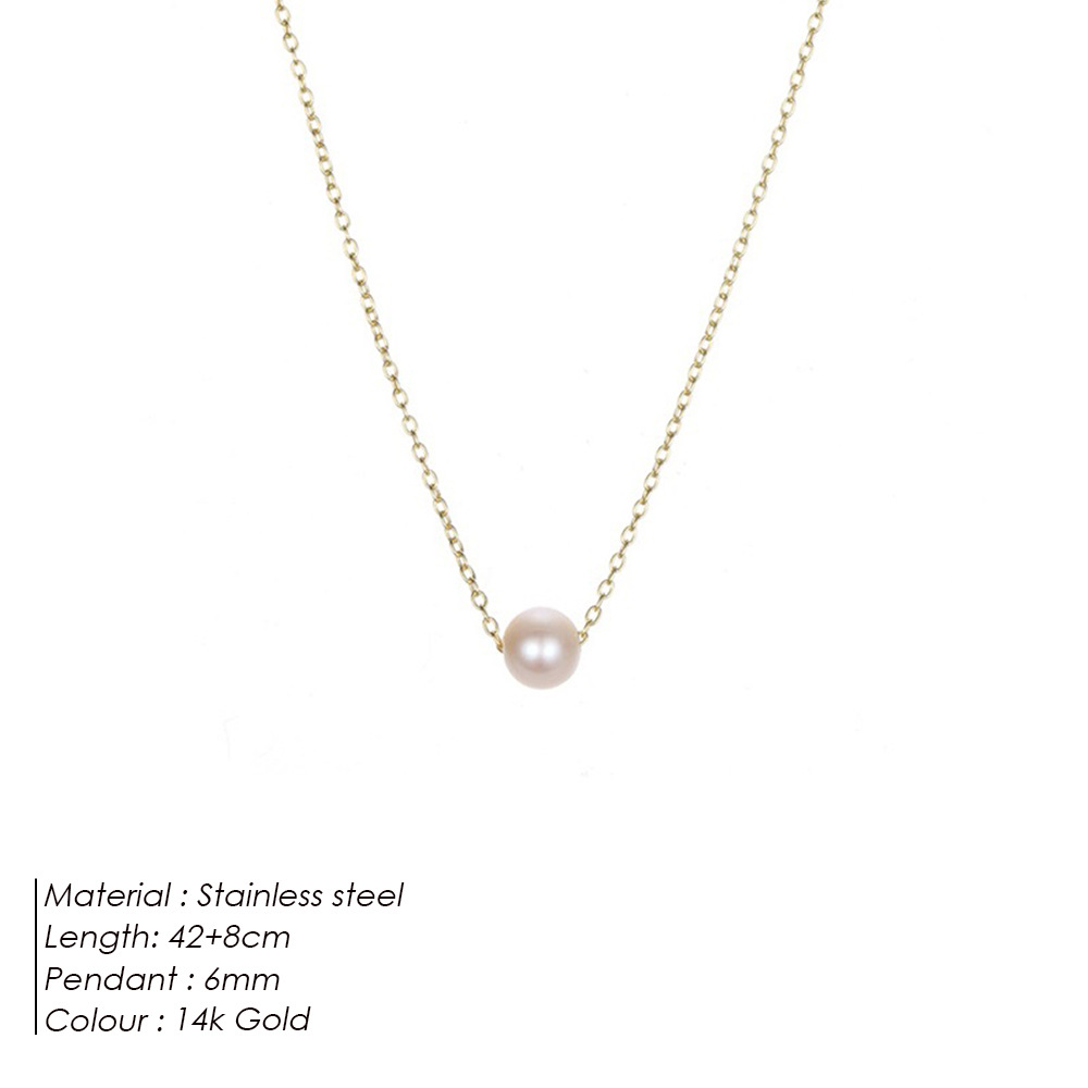 eManco New Accessories Simple Pearl Pendant Women Stainless Steel Gold Plated Necklace Collarbone Chain