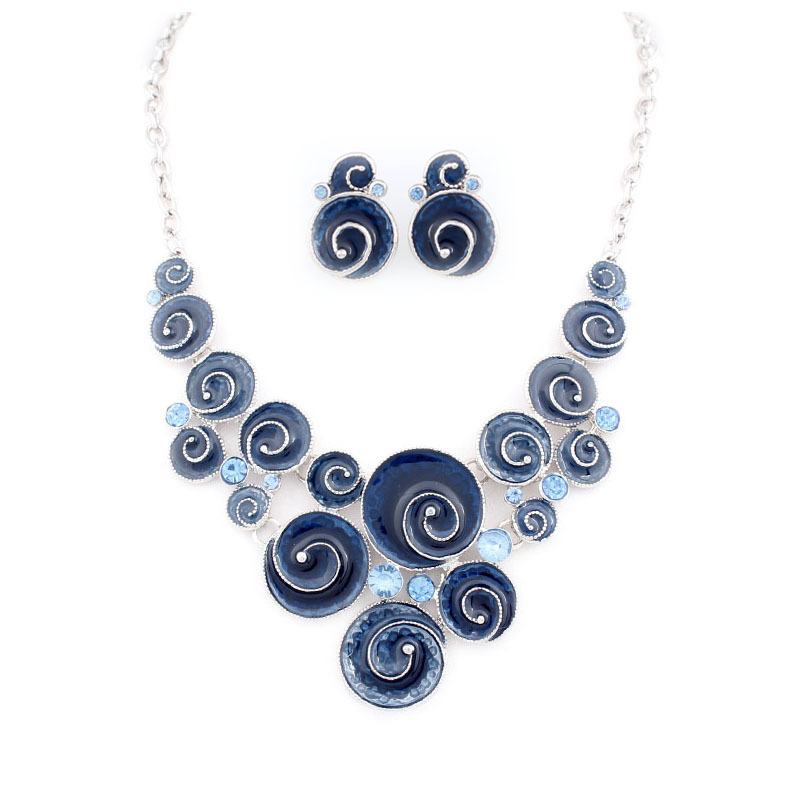 A422 Silver Accessories Enamel Color Swirl Necklace Mixed Batch Oil Drop Exaggerated Necklace Earring Set