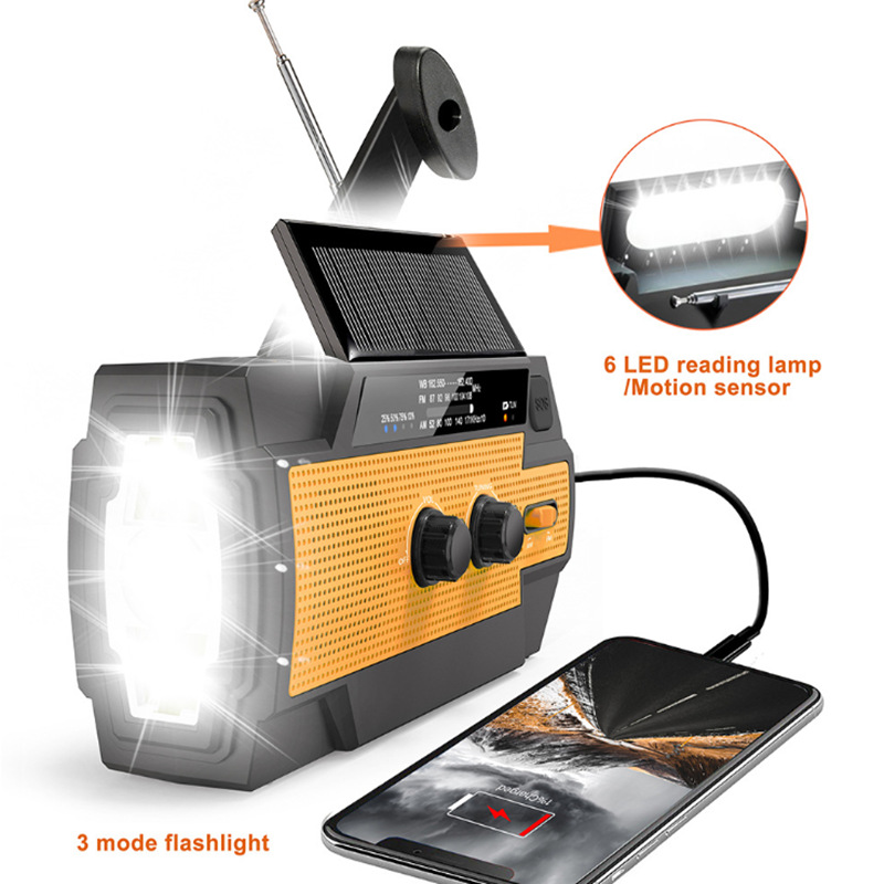 Outdoor emergency disaster prevention radio hand-crank multifunctional flashlight solar charging