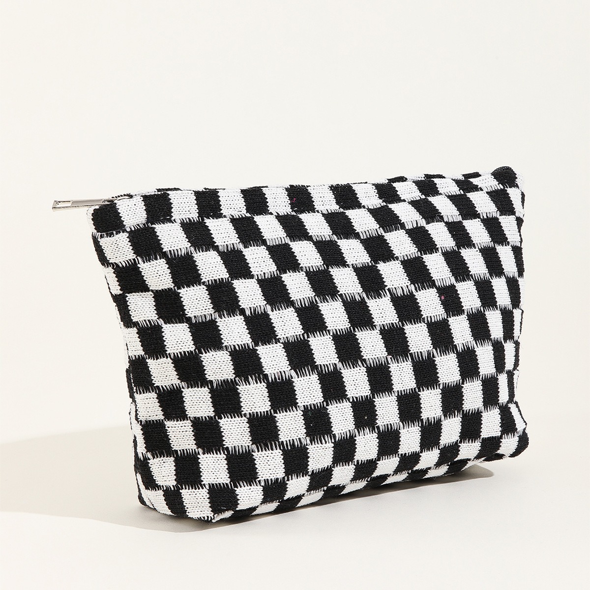 New Large Knitted Checkered Cosmetic Bag Large Capacity Pencil Case Knitted Storage Bag Portable Toiletry Bag