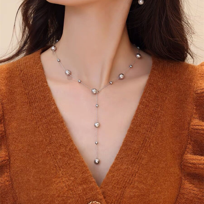 True Akoya Gray Stardust Pearl Pendant New Sweet Adjustable Collarbone Chain Necklace Accessories