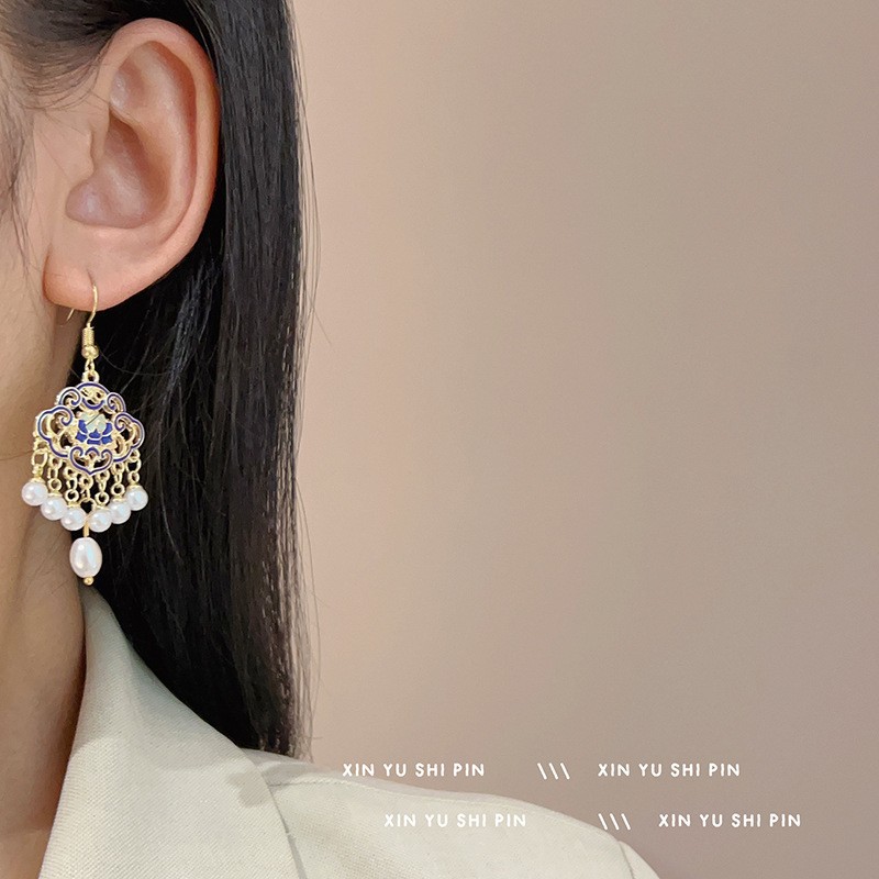 Bohemian bead tassel earrings niche exaggerated earrings ethnic style long earrings women