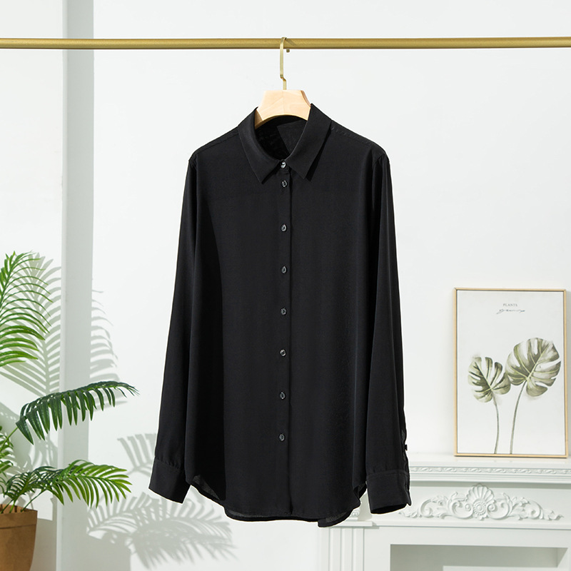 2026 Summer New Mulberry Silk Blouse for Women Long Sleeve Cardigan Shirt White Commute Square Collar Top