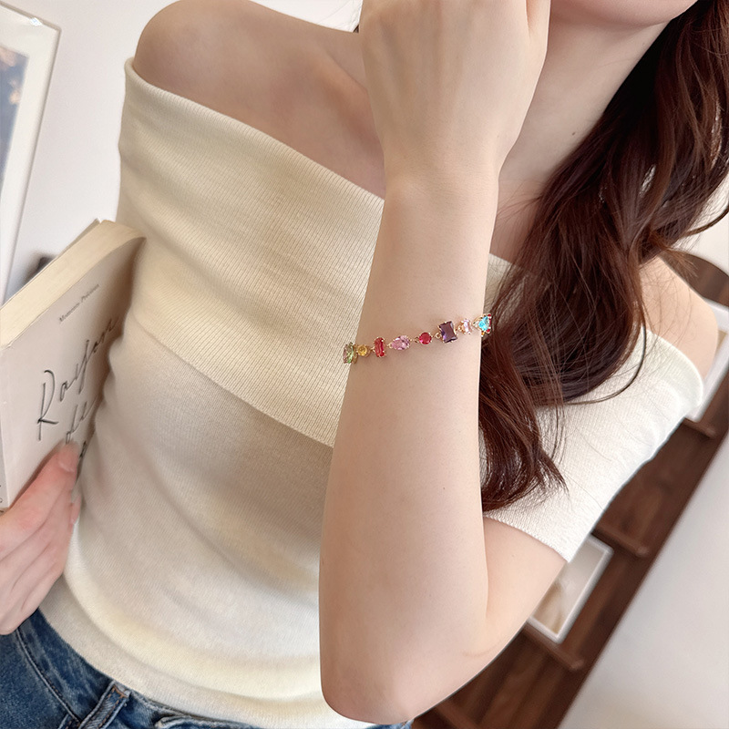Candy Dopamine Zircon Inlaid Geometric Drop Delicate Bracelet Niche Jewelry for Women