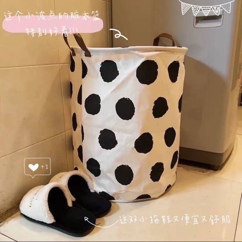 Polka Dot Plaid Large Black and White Laundry Basket, Dormitory Home Storage Basket, Foldable Large Capacity Storage Bag
