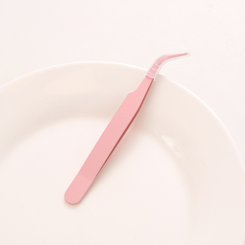 DIY colorful pointed curved tip clip macaron pink eyelash manual hand account tweezers stainless steel tweezers