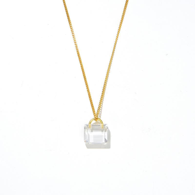 Simple Natural White Crystal Padlock S925 Sterling Silver Niche Necklace