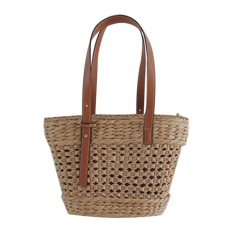Straw woven bag women's 2026 new hollow handmade woven bag style single shoulder handbag seaside vacation beach bag