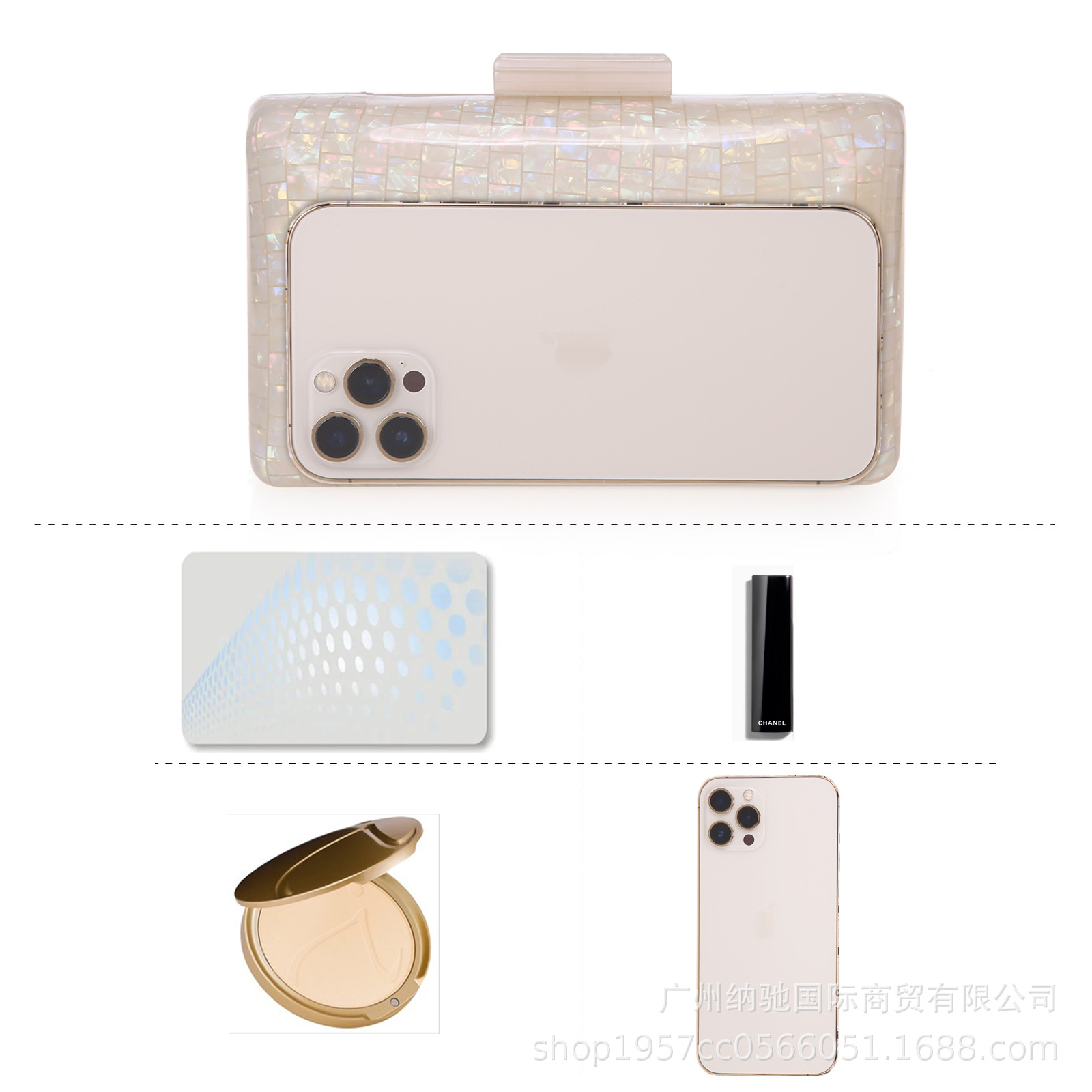 Evening bag small grid box bag metal chain bag acrylic clutch organic glass wallet