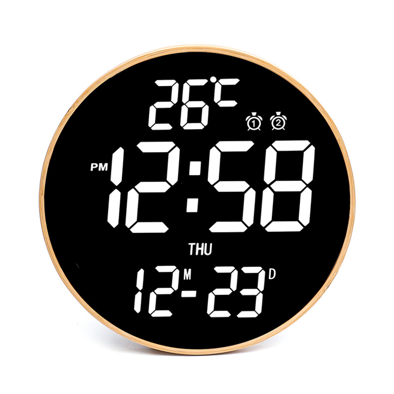 Factory-sold multi-night-light bamboo wall clock, electronic perpetual calendar, digital clock, remote control alarm clock, living room wall clock, office clock