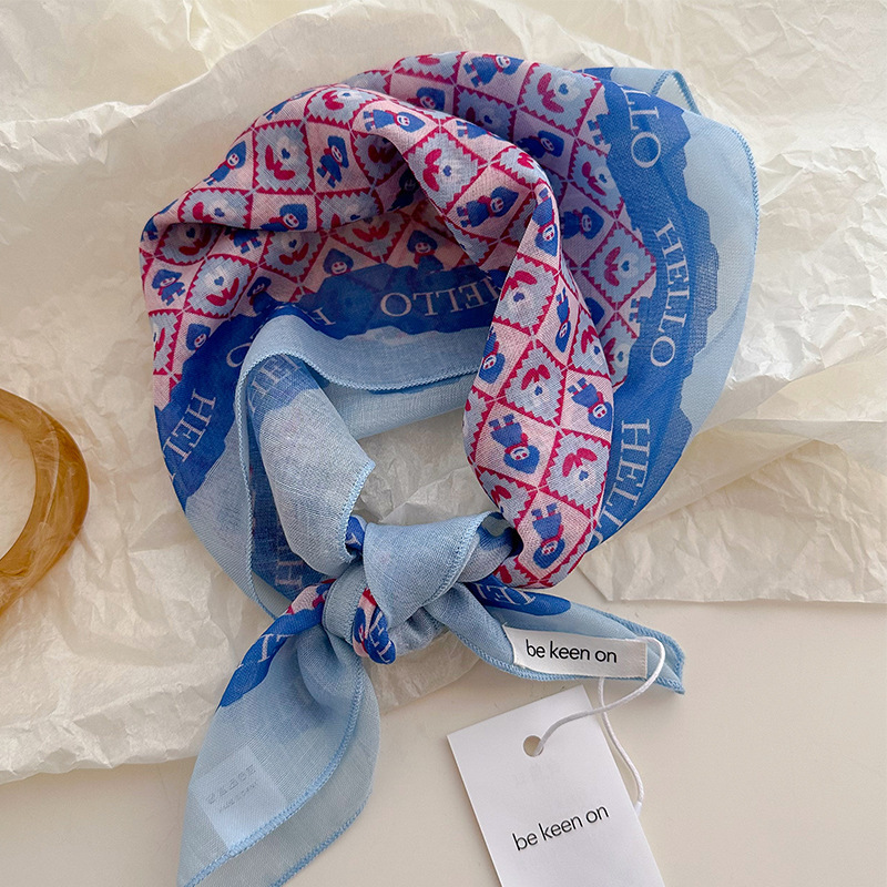 Blue headwrap for women, spring and summer new breathable small square scarf, triangular scarf