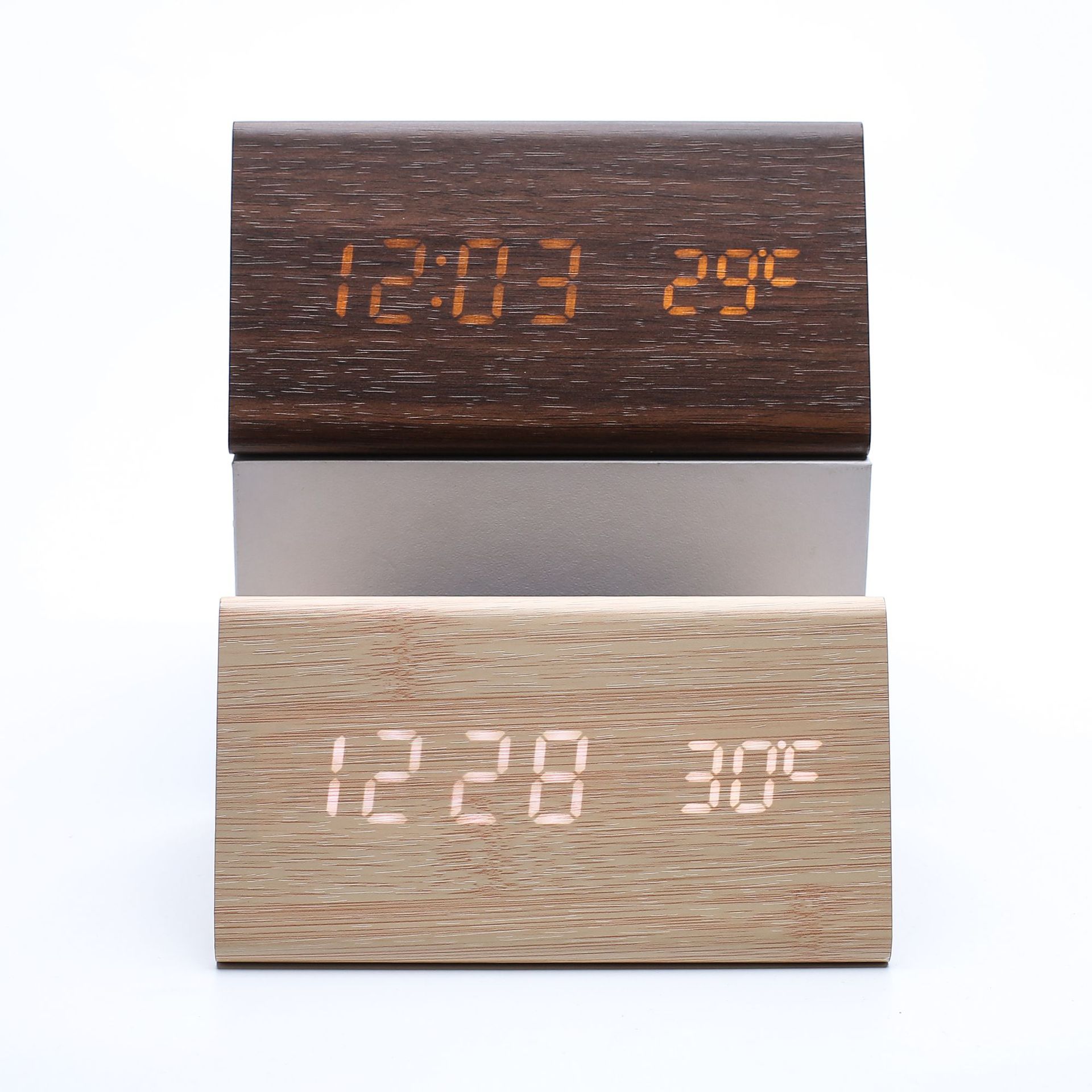 Alarm clock wooden student smart clock, silent bedside night light electronic clock, wake-up desktop children's wooden clock