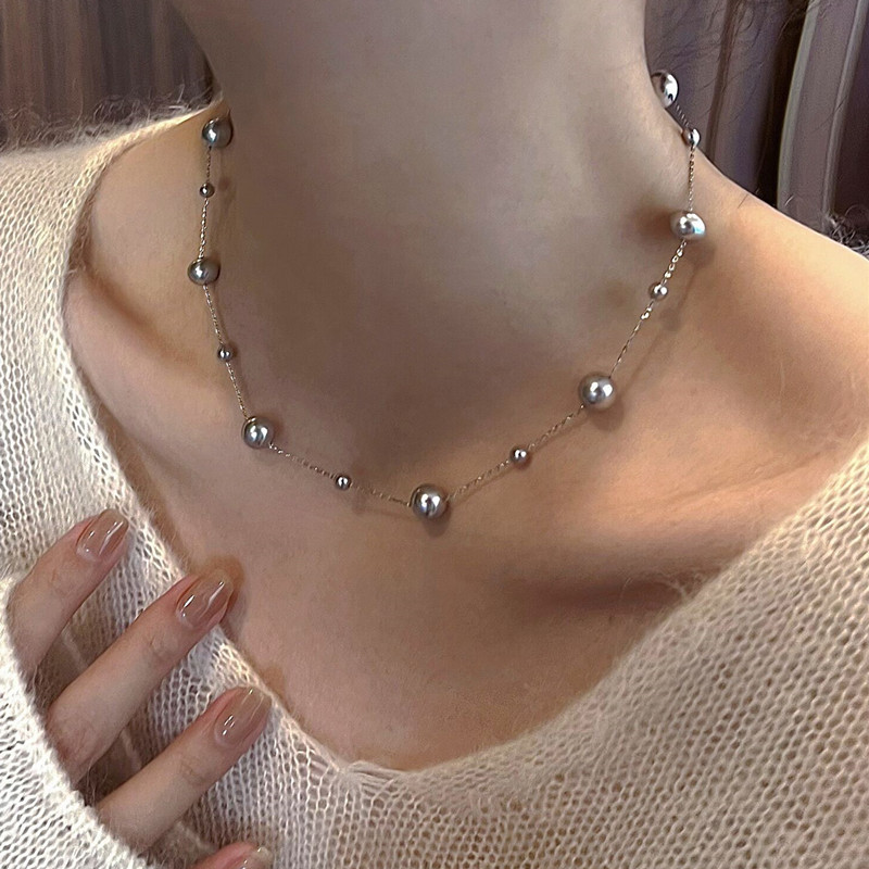 True Akoya Gray Stardust Pearl Pendant New Sweet Adjustable Collarbone Chain Necklace Accessories