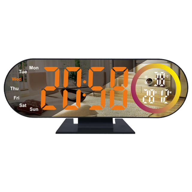 Desktop Color Screen Fantasy LED Digital Display Desktop Mirror Electronic Night Light Color Changing Living Room Silent Clock with Temperature