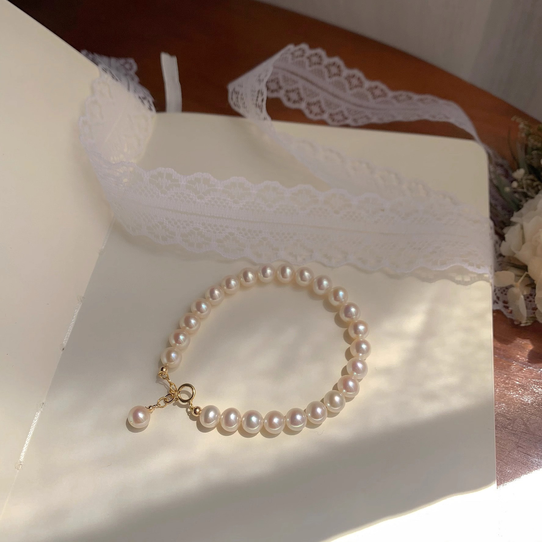 6-7mm near round natural freshwater pearl bracelet copper plated 18k gold simple 2025 new