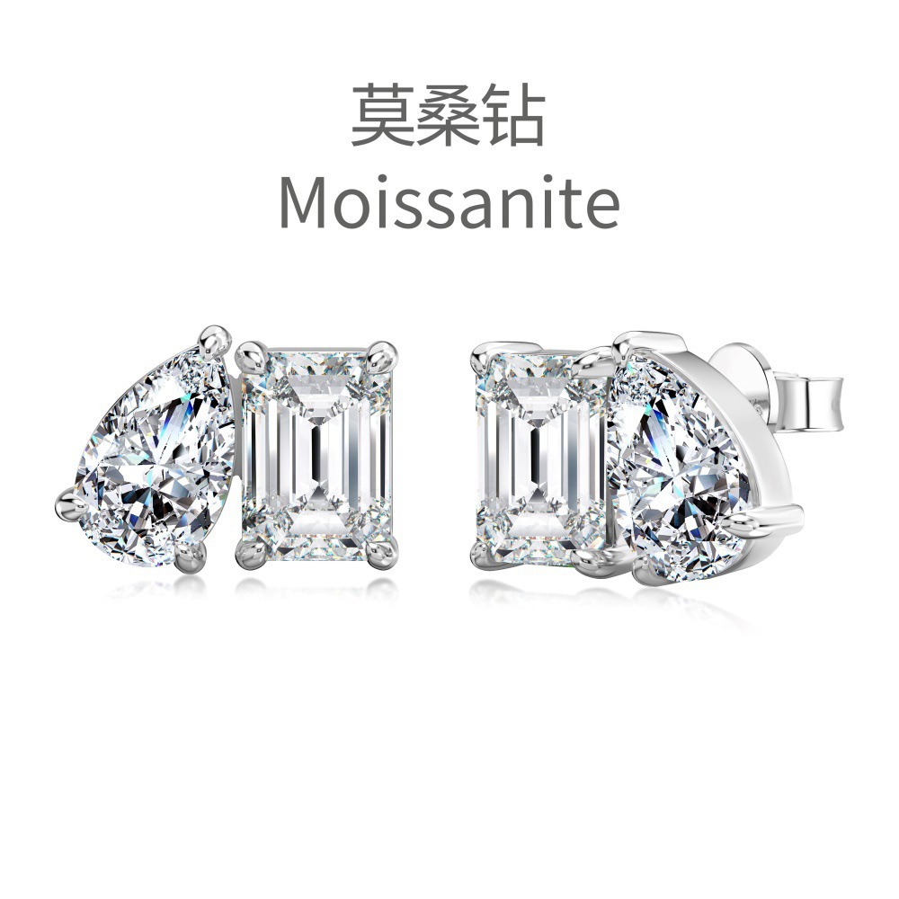 Moissanite S925 sterling silver ring earrings necklace for women, twin teardrop sugar cube D color exquisite flash women's three-piece set
