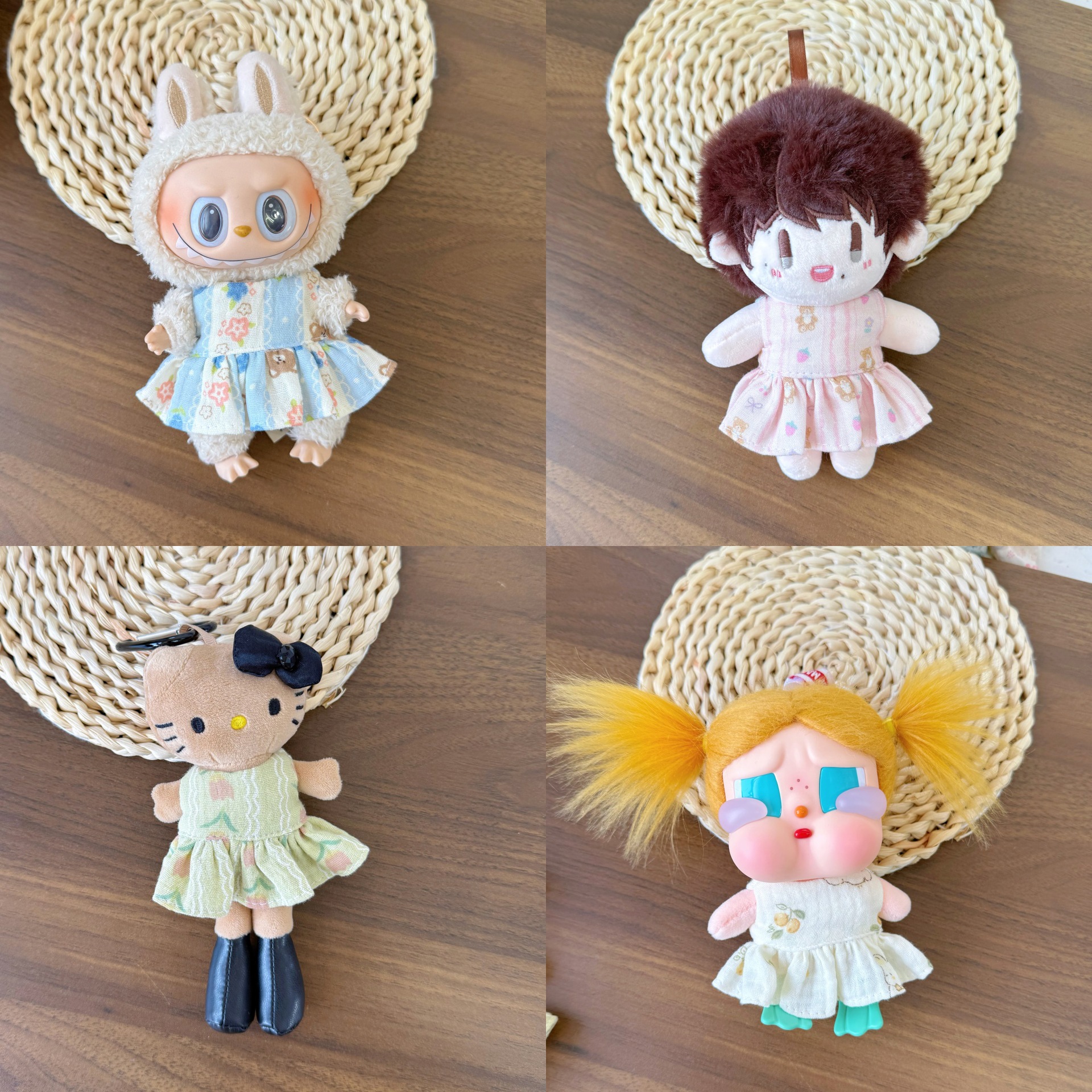 Original new summer long-legged KT Gazi sister crying baby Labubu pastoral style dress doll clothes