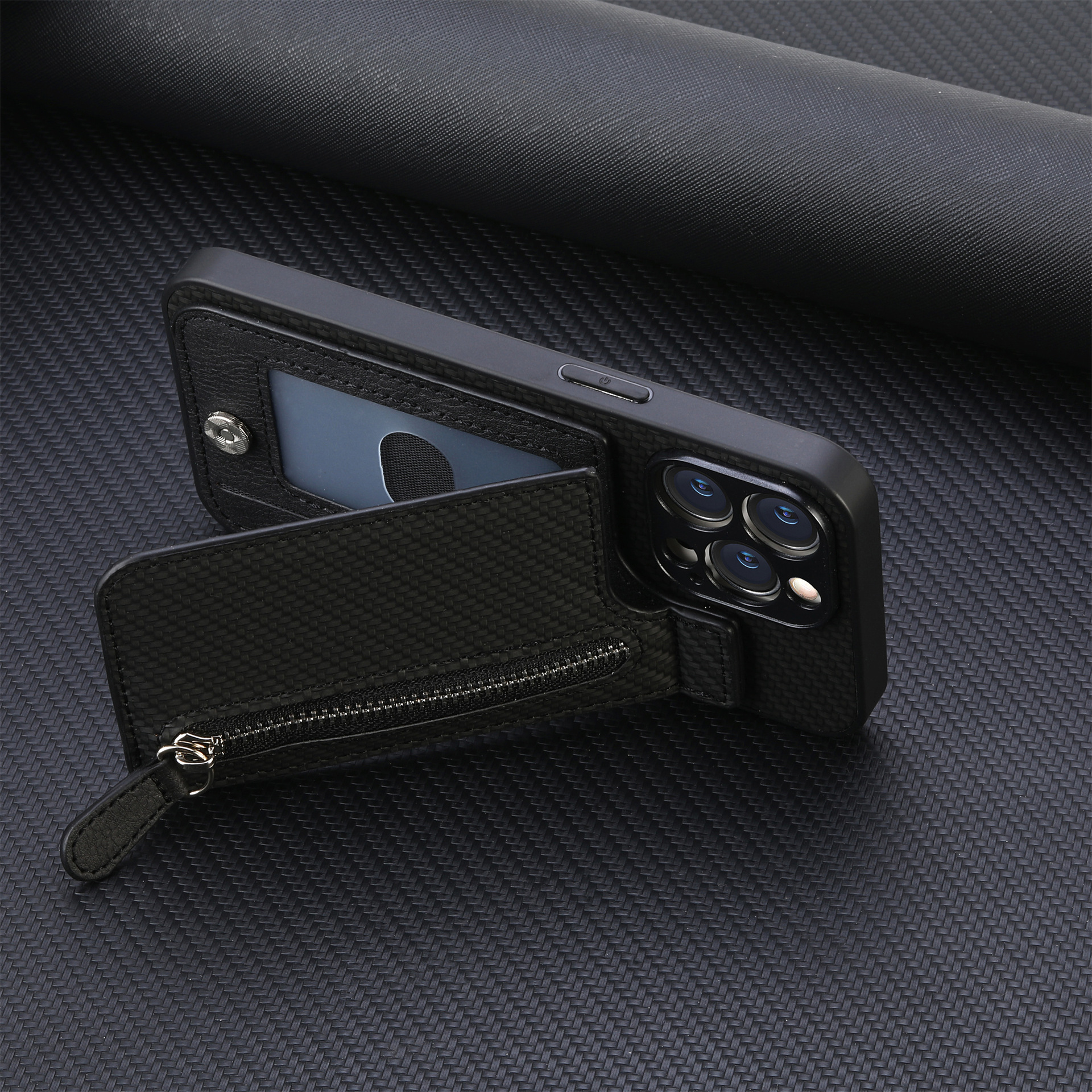 For iphone18 up-down opening card holder phone case wallet style stand zipper bag card slot Apple protective case