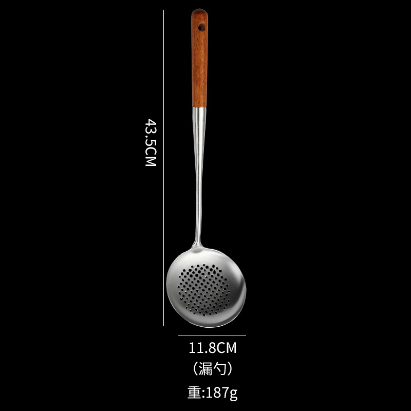 304 Stainless Steel Spatula Extended Wooden Handle Frying Spatula Spoon Cooking Spoon Kitchen Supplies Cookware Set